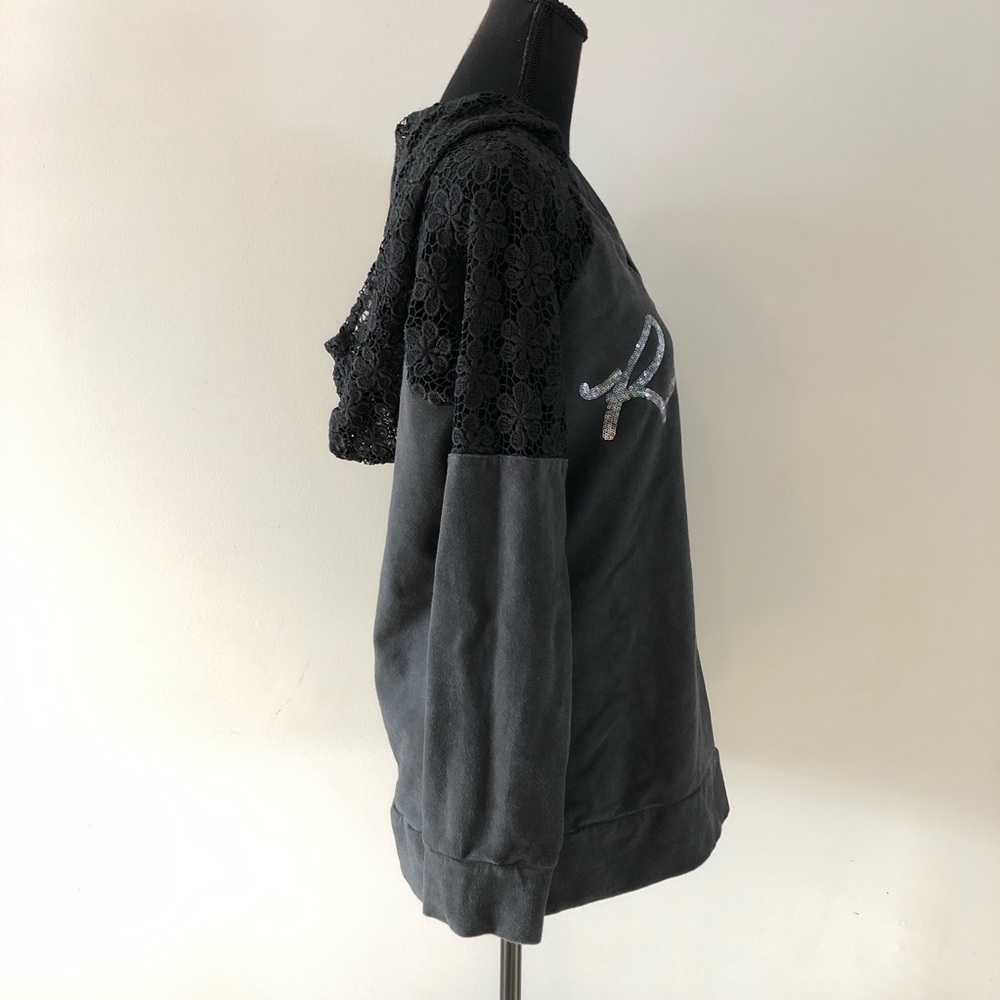Women’s Rufen Charcoal Gray & Black Lace detail Sweatshirt size L - Picture 4 of 10